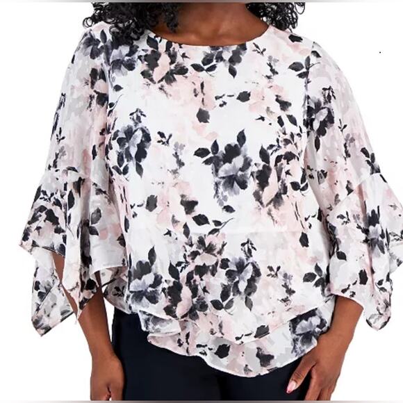 Alex Evenings Scoop-Neck Tiered Ruffled Asymetric Blouse 3X - Picture 1 of 5